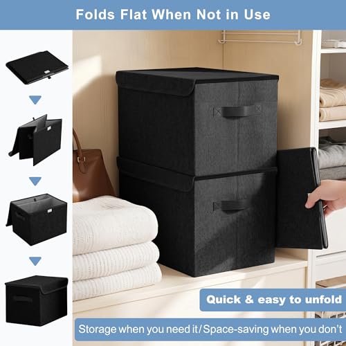 Large 17" 42 Quarts Collapsible Stackable Storage Bins with Lids [3 (3 Count)