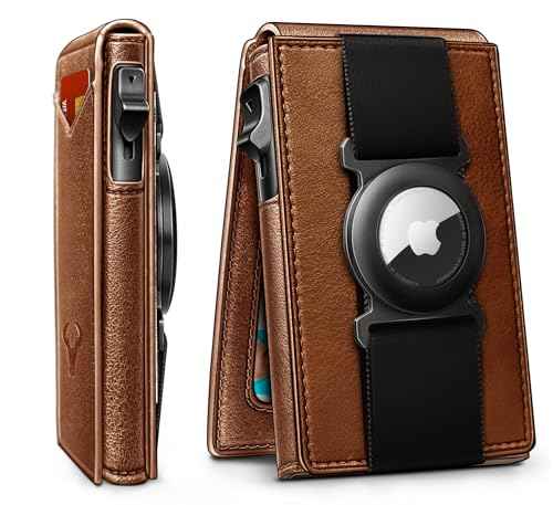 Men Airtag Leather Wallet Metal Case Money Clip