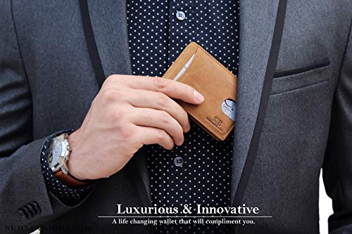 RFID Blocking Slim Bifold Genuine Leather Minimalist Front Pocket Wallets for Men with Money Clip Thin Mens