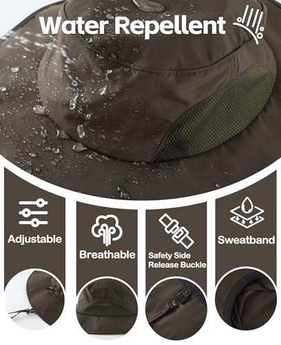 UPF50+ Mens Sun Hat Wide Brim Fishing Hat UV Sun Protection Cap Portable Gardening Beach Bucket Hat Army Green