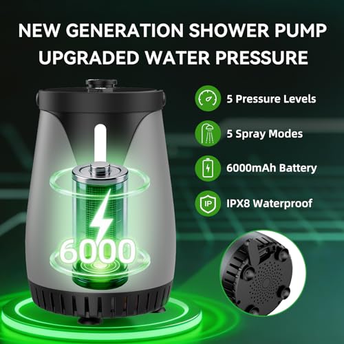 New Gen Portable Camping Shower with Heater & Foldable Bucket