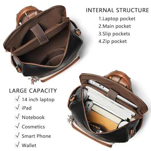 Vegan Leather Laptop Backpack for Women 15.6 inch Work Backpack Fashion Travel Backpack Purse for Business College