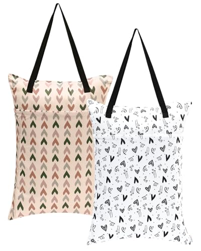 BABY 2 Pack Large Wet Dry Bag Waterproof Hanging Cloth Diaper with Double Zippered Pockets 25x18 inches 2HL04