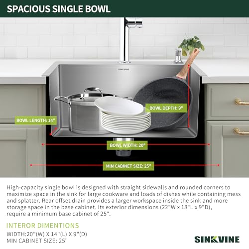 22-Inch Drop-In Kitchen Sink Stainless Steel Top Mount Single Bowl