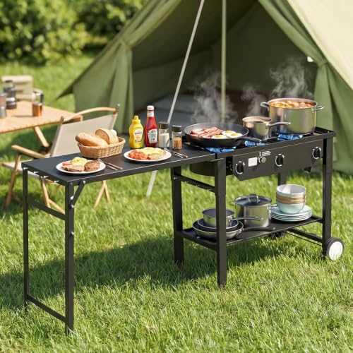 3 Burner Outdoor Propane Gas Stove with Foldable Side Table & Ignition