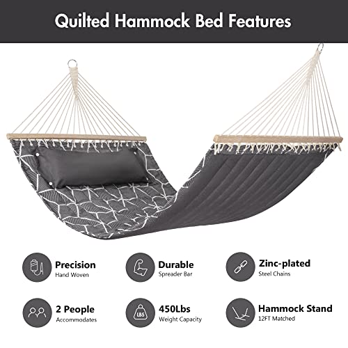 Double Quilted Hammock with Spreader Bars and Large Pillow