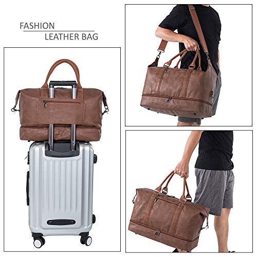 Leather Travel Bag with Shoe Pouch
