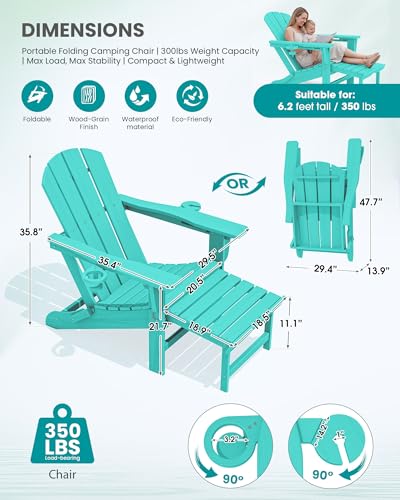 2 Pcs HDPE Folding Adjustable Adirondack Chair with Ottoman (2 Count)