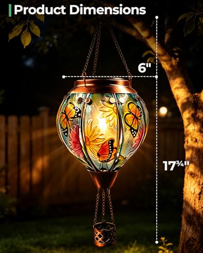 Butterfly Hot Air Balloon Solar Lantern 18" H Hanging Garden Light