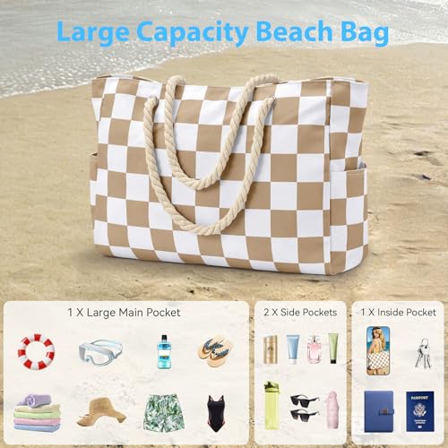 Beach Bag Large Beach Tote Bag for Women Waterproof Sandproof Swim Pool Bag With Zipper