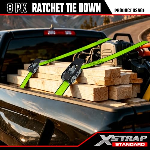 8 PK Ratchet Straps 1"x14ft Tie Down with Soft Loops (8 Count)