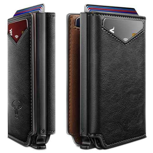 Men Slim Leather Wallet Metal Case Money Clip