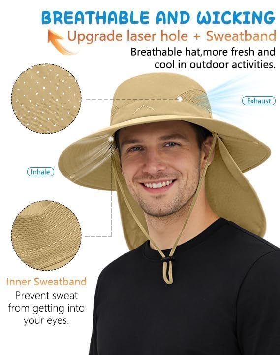 UPF 50+ Wide Brim Sun Hat with Neck Flap