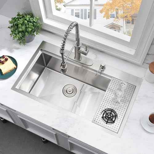 33 Inch Drop In Kitchen Sink with Cup Washer Workstation