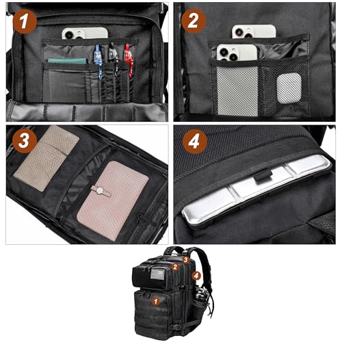 Military Tactical Backpack for Men and Women 45L Army 3 Days Assault Pack Bag Large Rucksack with Molle System Jet Black