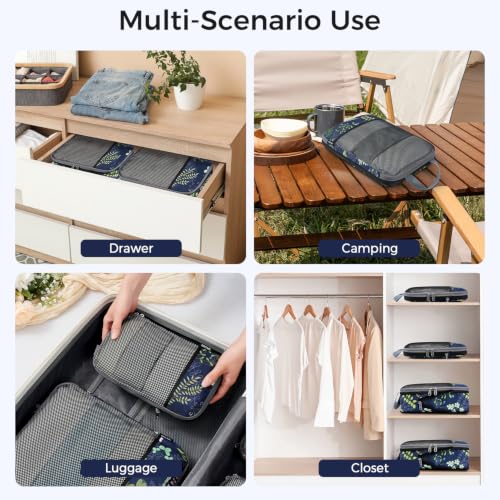 4 Set/6 Set/8 Set Compression Packing Cubes Travel Accessories Expandable Packing Organizers (Half Mesh, 6-Navy Leaf) (6 Count)