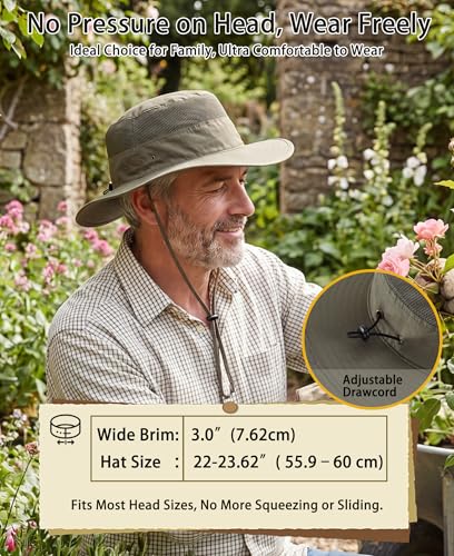 Men's Sun Hat UPF 50+ Wide Brim Bucket Hat Windproof Fishing Hats