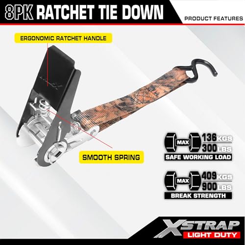 8 Pack Ratchet Tie Down Straps (8 Count)