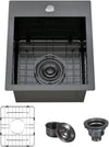 ARTLINE 15 x 17 Inch Black Drop in Bar Sink, Stainless Steel Single Bowl Kitchen Sink, Small Topmount 9 Inch Deep Wet Bar sink for Outdoor Prep RV Yard Laundry Utility with Dish Grid & Drain
