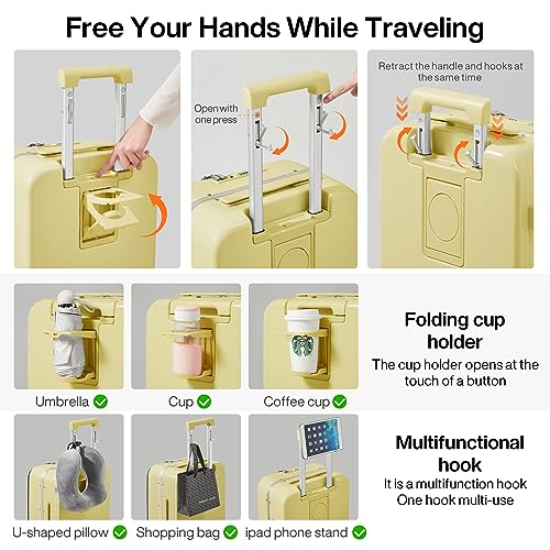 Large Checked Luggage with Cup Phone Holder and Charger Hard Shell Suitcases with Spinner Wheels
