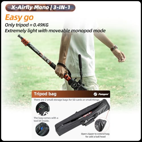 73" 3-in-1 Carbon Fiber Monopod with Pedal, Carbon Fiber Travel Monopod with Feet Max Load 22lbs for DSLR Camera Stabilizer Videography Kit, X-Airfly Mono Grey