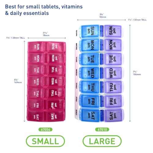 Weekly (7-Day) AM/PM Pill Organizer, Small Medicine Planner, Pink