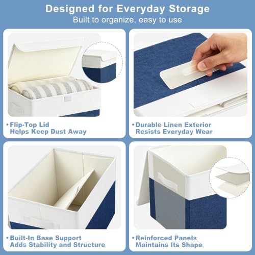 Large 22 Quart Linen Fabric Foldable Storage Bin Cube Organizer Basket with Flip (4 Count)