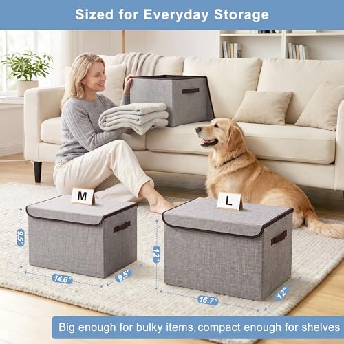Large 22 Quart Linen Fabric Foldable Storage Bin Cube Organizer Basket with Flip (4 Count)