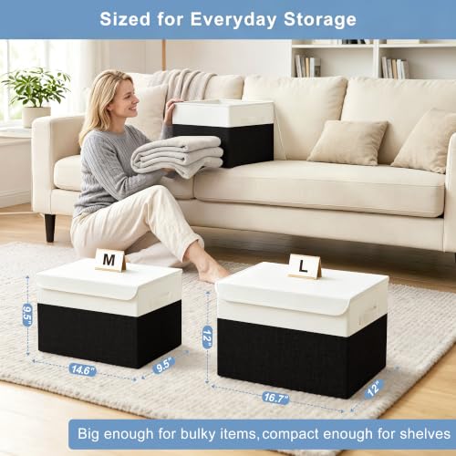 Large 17" 42 Quarts Collapsible Stackable Storage Bins with Lids [3 (3 Count)