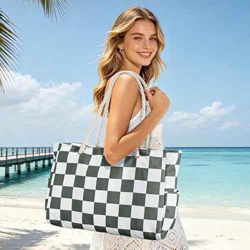 Beach Bag Large Beach Tote Bag for Women Waterproof Sandproof Swim Pool Bag With Zipper