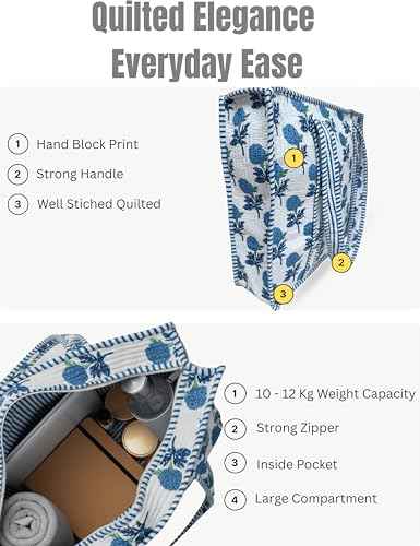 100% Cotton Quilted Tote Bag For Women