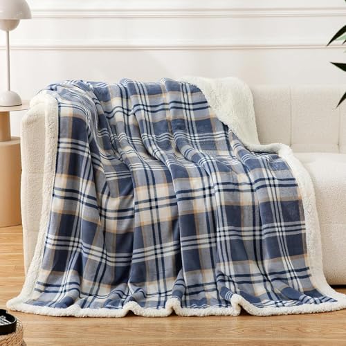 Sherpa Blanket Queen Plaid Thick Bed Blanket