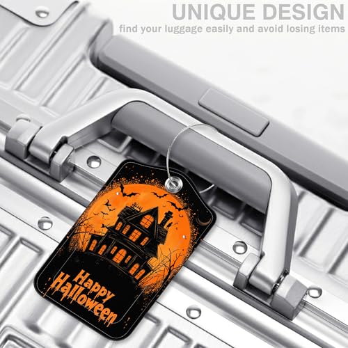 2 Pack Bat and Ghost Luggage Tags for Suitcases Happy Halloween Castle Leather Luggage Tags Privacy Cover ID Label with Stainless Steel Loop and Address Card for Women Men Travel Bag Backpack (2 Count)