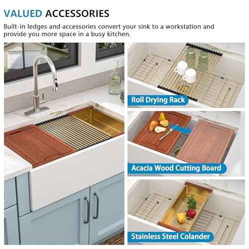 33"x20" White Farmhouse Sink Workstation