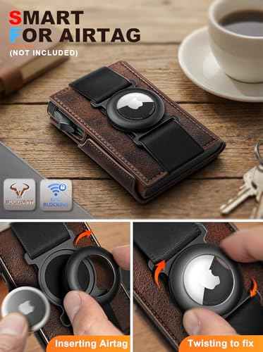 Men Airtag Leather Wallet Metal Case Money Clip