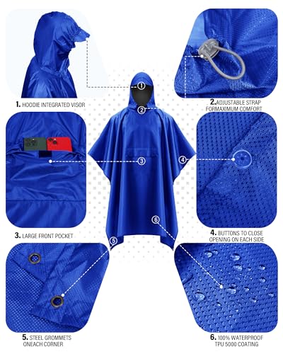 Hooded Rain Poncho Packable Waterproof Unisex Raincoat with Pocket