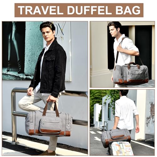 60L Canvas Duffle Bag for Travel Weekend Gym Overnight Carry