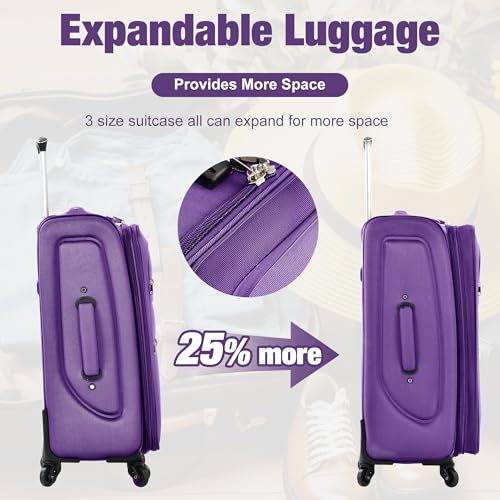 Softside Luggage Set Lightweight 3 Piece Suitcase with Duffel Bag (3 Count)