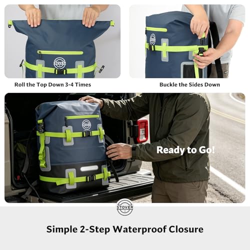30/40/55L Waterproof Dry Backpack & Phone Case - 2XL Floating Dry Bag for Kayaking, Travel, Hiking, Fishing, Camping, Motorcycles & Beach, Heavy-Duty Roll Top Men/Women (Navy Blue/Black/Green)