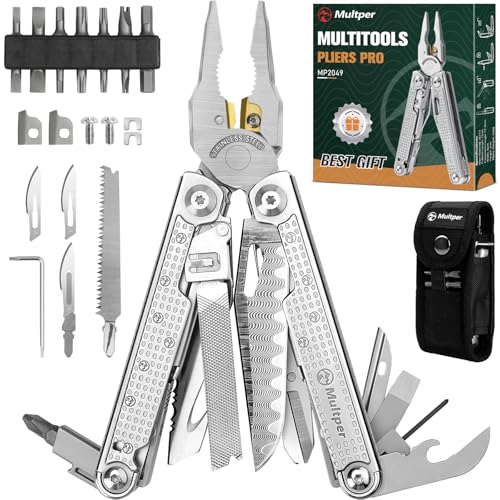 Multitool Pliers with Damascus Knife & Large Scissors