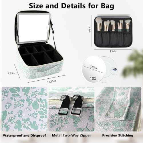 Travel Makeup Bag with LED Mirror Toiletry Bag for women with 10x magnifying glass