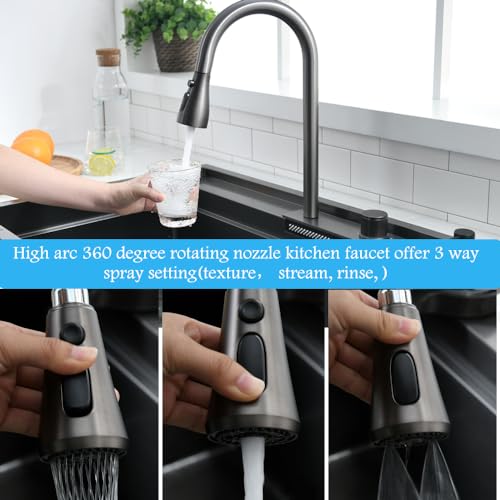33 Inch Black Drop In Waterfall Kitchen Sink Workstation