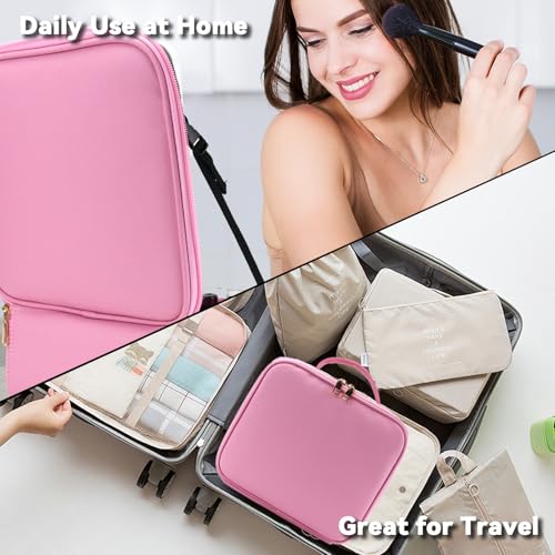 Travel Makeup Bag with LED Mirror and 10x magnifying glass with 3 Lighted Settings