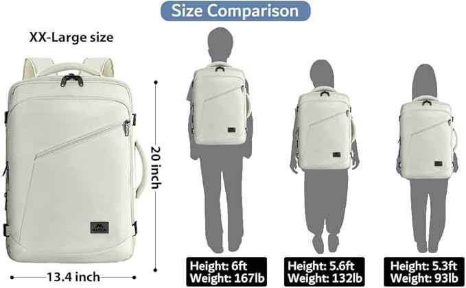 MATEIN Large Backpack for Travel Flight Approved, 45L Carry on Backpack with Padded Shoulder Straps for Adult, Men, Women, Expandable Daypack for Clothes, Travel Essentials, Beige
