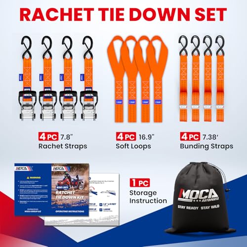 MOCA Heavy Duty Ratchet Straps Tie Down 4 Pack 1.6" x 8 ft (14 Count)