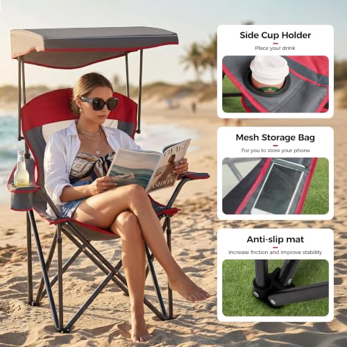 Heavy Duty Canopy Camping Chairs with Adjustable Sunshade