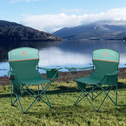 2 Pack Folding Camping Chairs Outdoor Lawn Chair Support 250lbs Green (2 Count)