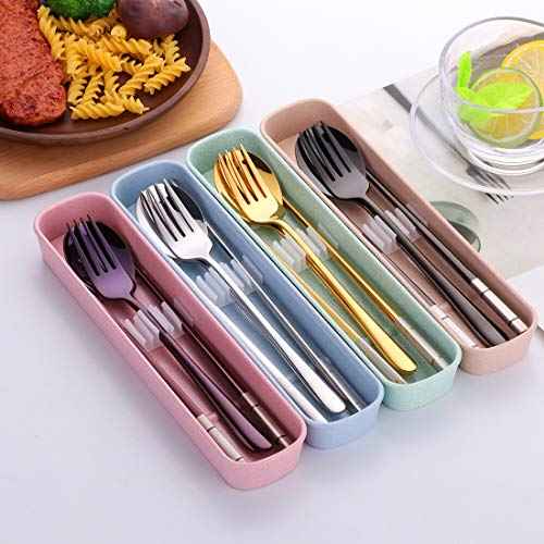 3 PCS Stainless Steel Travel Camping Flatware Set Fork Spoon Chopsticks with Portable Case