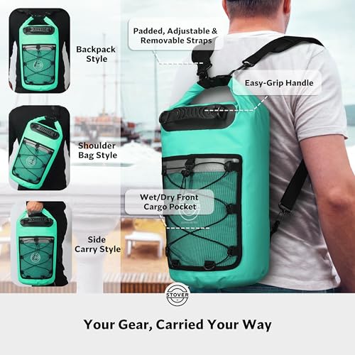 5/10/25/30/40L Waterproof Dry Backpack & Phone Case- Large Floating Dry Bag for Kayaking, Travel, Hiking, Fishing, Camping, Motorcycles & Beach, Heavy-Duty Roll Top Men/Women (Teal)
