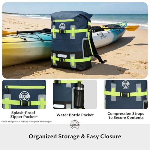 30/40/55L Waterproof Dry Backpack & Phone Case - 2XL Floating Dry Bag for Kayaking, Travel, Hiking, Fishing, Camping, Motorcycles & Beach, Heavy-Duty Roll Top Men/Women (Navy Blue/Black/Green)